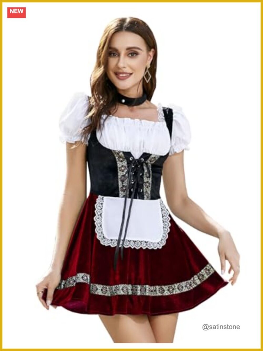 Women's German Oktoberfest Dirndl Dress Traditional Bavarian Beer Garden Velvet